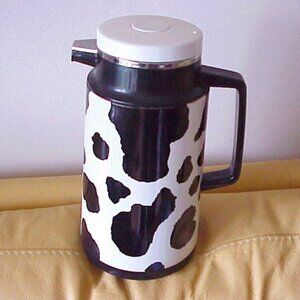 Vtg Cow Print Thermos Carafe Coffee Cold Drink Server Kamenstein 1 qt Pitcher